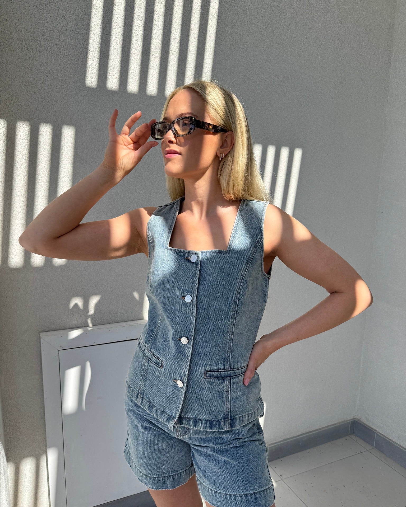 OBJJEN Tailored Waistcoat - Medium Blue Denim